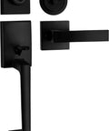 Single Cylinder Door Handle Set With Lever For Entrance And Front Doors Reversible For Left Or Right Handed Use Deadbolt Security Iron Black Finish Sleek Matte Black Exterior Hardware