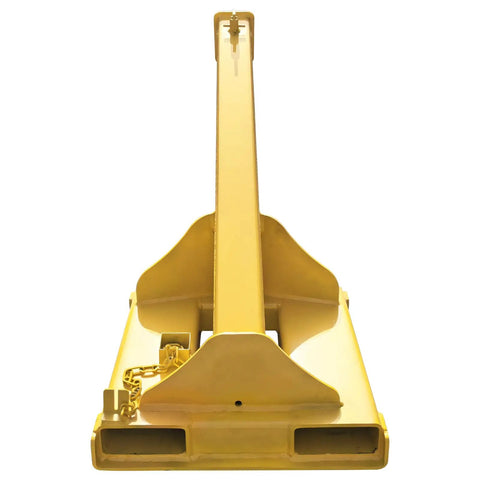 Rock Solid 8800Lb Manual Telescopic Forklift Jib Boom Crane front view, heavy-duty yellow carbon steel construction for lifting.