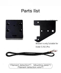 Smart Filament Runout Sensor parts list for 3D Printers, featuring detection module, mounting plate, and wire for Ender models.
