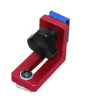 Red and black Miter Stop For T Slot Tracks And T Track Gauges Pro Grade Precision Woodworking Guide Block with ergonomic grip