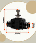 Triple Pack 10 Millimeter Tube OD Air Flow Control Valves For Pneumatic Systems And Machinery PSA-010 Straight Union Push To Connect Fitting Regulator Speed Controller Kit Bundle product dimensions with measurements visible.