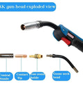 MB 15AK MIG Welding Torch Gun Pro Grade With 5 Meter Cable For MIG MAG Welders 16 Foot Flexible Lead CO2 Euro Connector Durable Wear Resistant Cable With Steel Spring Ends exploded view