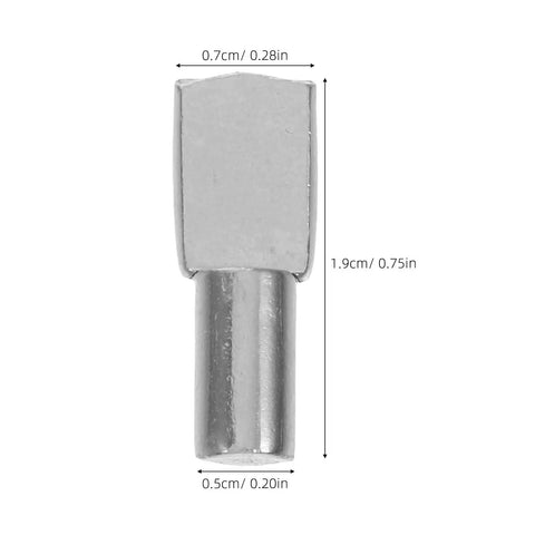 Close-up of a 5mm stainless steel shelf pin with dimensions, part of 150 Pcs Stainless Steel Shelf Pins 5mm Invisible Mount For Wood And Glass Shelves Sleek Stable Support For Cabinets And Furniture With Concealed Installation And Easy Height Adjustment.