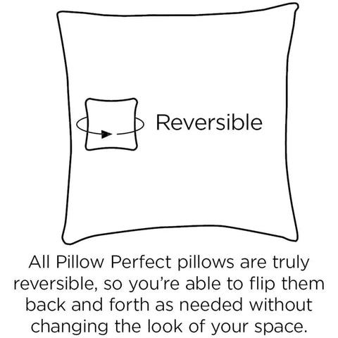Diagram showing reversible feature of a pillow, part of Red Tufted Outdoor Indoor Loveseat Cushion, Reversible and Comfy, 44x19x5 in.