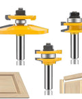 Pro Grade 3 Piece Router Bit Set With Half Inch Shank For Round Over And Raised Panel Cabinet Doors Rail And Stile Profiles