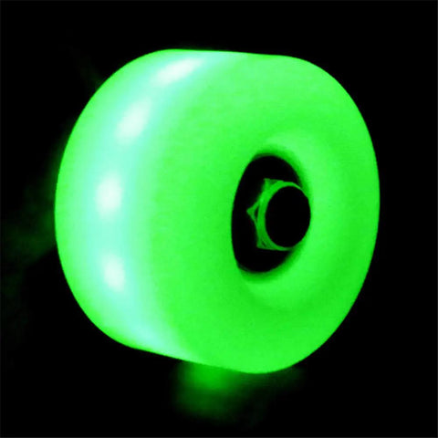 Lit Up Quad Roller Skate Wheels With ABEC Nine Bearings 32mm By 58mm Durable Durathane glowing green wheel