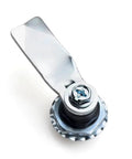 Close-up of Tough Slotted Cylinder Cam Lock For Electrical Panels In Bright Chrome Zinc Alloy Build, Built To Last, Rustproof And Water Resistant Cabinet Lock With Easy Install And Reversible Stop Cam, 1 Pack.