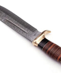 Damascus Steel Bowie Knife With Full Tang Fixed Blade For Tactical Hunting And Camping, Beast Of A Blade, leather-wrapped handle
