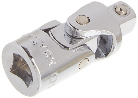 Universal Joint Socket For One Quarter Inch Drive, chrome plated, corrosion resistant, side view showing large size markings.