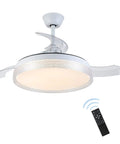 42 Inch Dope Retractable Blades Ceiling Fan With Lights, Modern Indoor Flush Mount, Dimmable Low Profile Fans With Remote, White Finish
