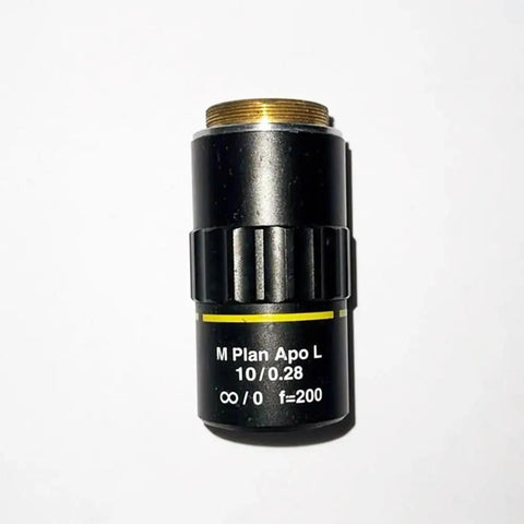 Extra Long Working Distance M Plan Apo Objective For Metallographic Microscope Parfocal Apochromatic Lens 50X Magnification Pro-Grade NA Options 2X To 50X Precision Lab Optics, black metal 10X/0.28