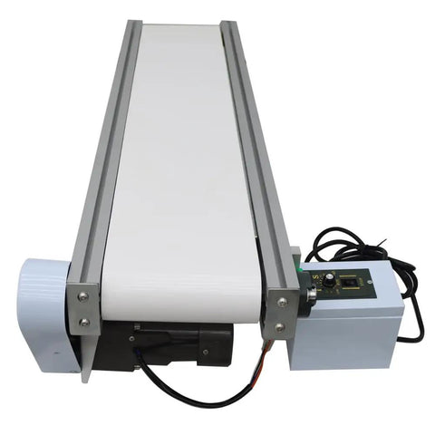 PVC Flat Belt Conveyor System With Aluminum Frame Adjustable Speed 47.2 Inch Long And 7.87 Inch Wide 110V 60Hz White 120W