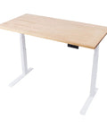 Slick Electric Standing Desk With Genuine Solid Wood Top And Easy Programmable Memory Controls Dual Motor Lift Mechanism For A Hustle Ready Sixty Inch Workstation Setup, showcasing beige wood top and white legs.