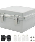 Junction Box Weatherproof Outdoor Enclosure IP67 ABS Plastic Dustproof Waterproof With Hinged Grey Clear Cover And Stainless Steel Buckles Rugged 17.7 By 13.8 By 7.9 Inch Project Box For Electrical Gear