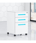 Mobile Steel File Cabinet With 3 Locking Drawers For Office Organization in a modern workspace