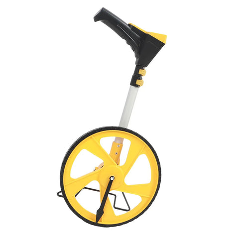 Rugged Digital Measuring Wheel With Bright Backlit Lcd And Telescoping Handle Measure Distances No Sweat Save Numbers Toggle Units Pro Pick For Daily Grind showing yellow wheel and adjustable telescoping handle.