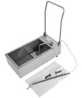 Heavy Duty Commercial Stainless Steel Oil Filter Machine With Foldable Design And Casters For Restaurant Kitchen Grease Suction And Cleanup Easy Assembly Keeps Hands Clean With Lid To Block Splashes, showcasing tank and pump.