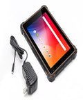 Tough As Nails 10.1 Inch Rugged Tablet Running Android 13 with charging adapter and cable, designed for outdoor use.