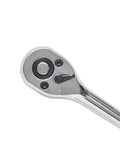 Close-up of chrome-plated ratchet from All In One Mechanic Tool Set With 1/4, 3/8, 1/2 Inch Drive Sockets, 450-Piece SAE And Metric Kit