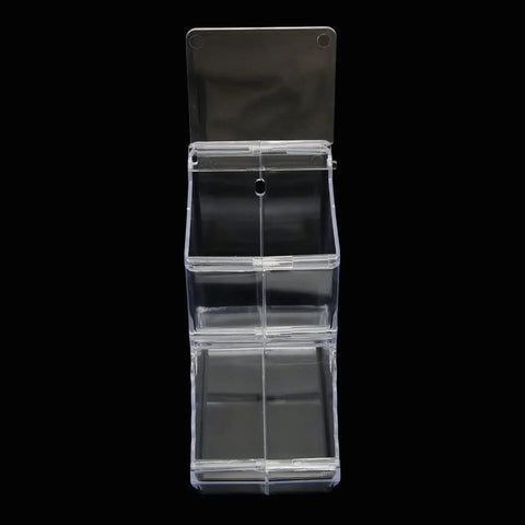 Clear Acrylic Hamster Pellet Feeder With Secure Cage Mount And Scatter Control Baffle, front view, compact design for easy pet feeding.