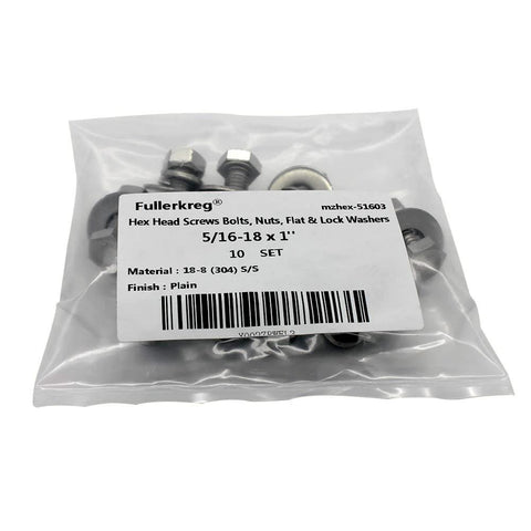 Heavy duty stainless steel hex bolt kit with nuts, washers