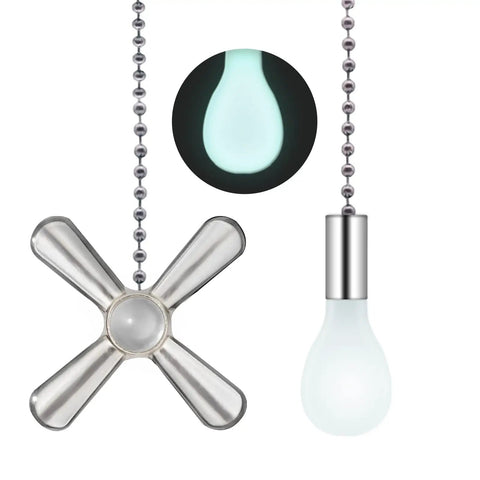 Glow In The Dark Ceiling Fan Pull Chain Extension Kit Featuring Slick Fluorescent Link Plus Hassle Free Swap For Quiet Sleek Home Fixes Every Single Day, showcasing metal fan pull with glowing bulb.