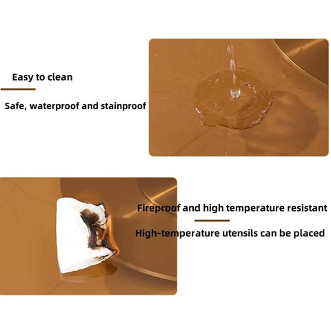 Legit Heavy Duty Tempered Glass Lazy Susan Turntable Slick Rotating Serving Tray 360 Degree Swivel With Solid Stabilized Base showing waterproof and fireproof features.