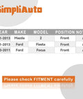 Compatibility chart for Pair Front Wheel Bearing And Hub Replacement For Ford Focus 2000 2011 Fiesta 2011 2013 And Mazda 2 2011 2013