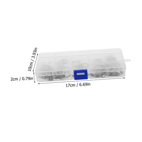 150 Piece Stainless Steel Snap Rings C Clip Retaining Ring Kit For Shafts in clear storage box with blue latch