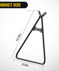 Universal Dirt Bike Kickstand Holder Triangle Side Stand For 80-500Cc Motocross Enduro Supermoto Pit Bike Built Tough In Heavy Duty Steel Fits Rear Axles 18mm 14mm And 11mm Black shown with dimensions 14.8in x 9.8in.