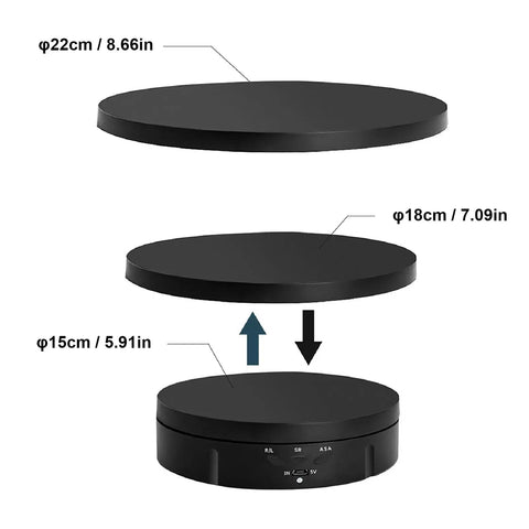 3 In 1 Electric Rotating Display Stand With Smooth 360 Turntable And Remote for dynamic product showcase, featuring three removable tops.