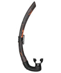 Dual Camo Freediving Snorkel with Silicone Mouthpiece and PVC Tube for Effortless Breathing, Lava Finish, side angle view.