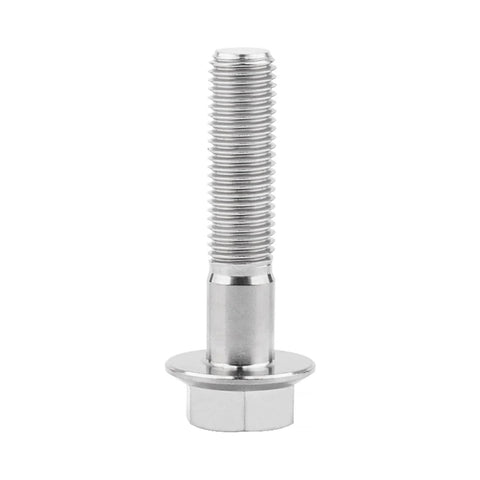 Titanium flange hex bolt, M10 x 45mm, side view, silver finish