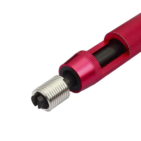 Close-up of 5/16-18 UNC 3D Helicoil Wire Thread Inserts Set in 304 Stainless Steel with installation tool for thread repair