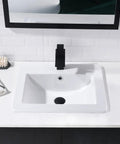 Drop In White Porcelain Vessel Sink With Black Faucet And Pop Up Drain, 21x18 Inch Bathroom Lavatory Basin, Durable Ceramic Glaze