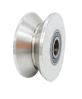 3in stainless steel V-groove gate wheel angled side view with double bearings