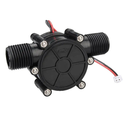 10W Water Turbine Generator For DIY Micro Hydroelectric Power Off Grid Charging 12V DC Supply For LED Lights Mobile Phones Radios And Small Devices Black Compact Portable Outdoor Ready, showing front view