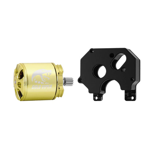 Gold Viper 1721 Brushless Motor 2800KV For One Twenty Four SCX24 Upgrade shown with black mounting plate