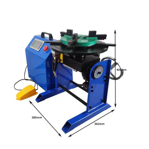 Heavy Duty Rotary Welding Positioner Turntable With Stepless Speed Control And Manual Tilt Design Featuring 320Mm Workbench For Rock Solid Stability And Top Shelf Fabrication Runs 110V 50Kg Capacity, side view with measurements.