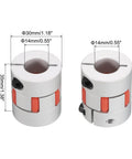 Aluminum Shaft Coupling 14mm To 14mm Bore L35 X D30 Flexible Coupler Joint for machine and servo stepped motors, pack of 2, with dimensions.