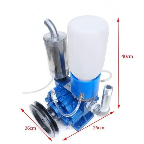 Portable Milking Rig With 250L/min Vacuum Pump For Cows And Goats High Output Milker shown in aluminum alloy build, dimensions 26x26x40 cm