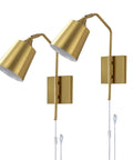 Modern Plug In Gold Wall Sconce Set Of 2 With Adjustable 180 Degree Light Heads For Bedroom And Living Room Easy Install