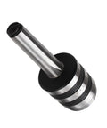 MT2 live center with 2MT Morse taper; steel body and knurled collar, side-angle view