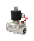 Solenoid Direct Acting Normally Open Water Valve For Pneumatic Systems In Four Sizes One Quarter Inch One Eighth Inch One Half Inch And Three Quarter Inch For Water Oil And Air With AC 220V Or DC 24V Operation Color SK50050, stainless steel