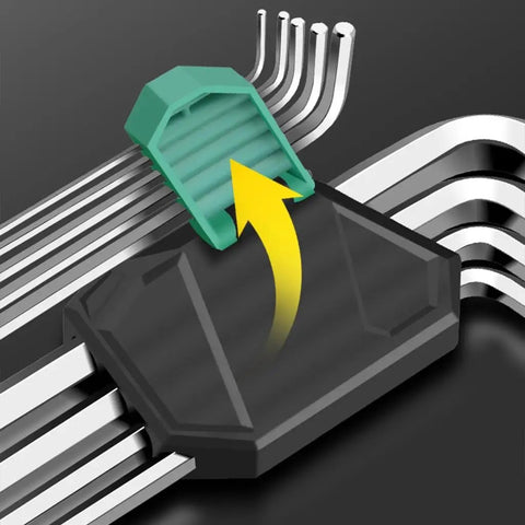Solid 9 Piece Hex Key Tool Set With Tough Coating For Heavy Duty Jobs And Quick Fixes At Home Or Shop Perfect For Pros Who Need Durable Allen Wrenches That Last Longer Than The Rest. Green 9-piece steel hex key set with 1.5mm-10mm sizes and etched markings