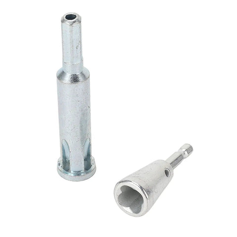 Pro Grade Power Drill Wire Stripper Adapter For Electricians, two metal drill attachments for cable stripping and twisting.