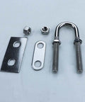4 Inch Stainless Steel Marine Bow And Stern Eye Tie Down U Bolt Set 2 Pieces For Rock Solid Boat Rigging And Deck Mounts With Heavy Duty 316 Grade Corrosion Resistant Finish showing bolts, nuts, and plates.