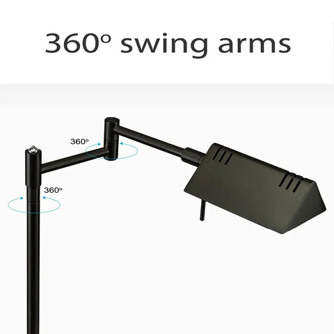 LED Desk Lamp With Full Range Dimming 12W, 1050 Lumens, 360 Degree Swing Arm, ETL Certified, Black Finish, showing swing arms.