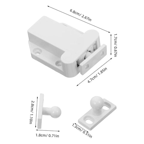 8 Pack No Fuss Self Closing Cabinet Latches With Push Button Door Opener Automatic Rebound Closers dimensions display
