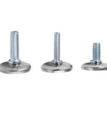 M8x25 Chair Leg Floor Protectors 40 Pack Adjustable Furniture Levelers showing three metal caps with varying heights and M8 threads.